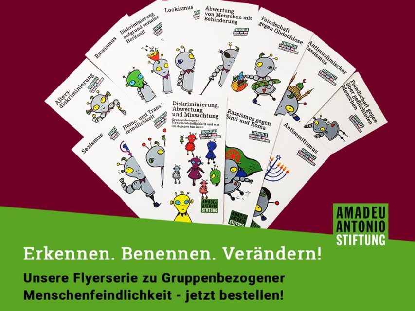 Themenflyer der Amadeu Antonio Stiftung zu Gruppenbezogener Menschenfeindlichkeit