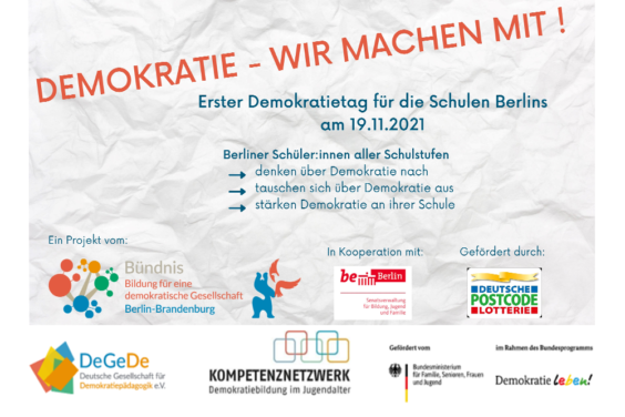 Presseerklärung: Erster Demokratietag für die Schulen Berlins am 19.11.2021 mit Eröffnungsvideo